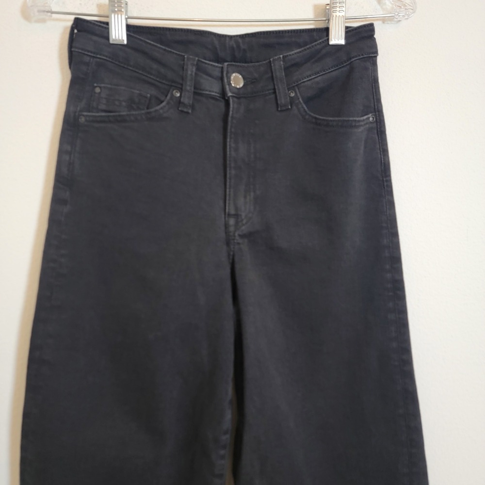 H&M &Denim Black Sz 4‎ Culotte High Waist Casual Wide Leg Jean Pant 5 Pocket - Picture 3 of 16